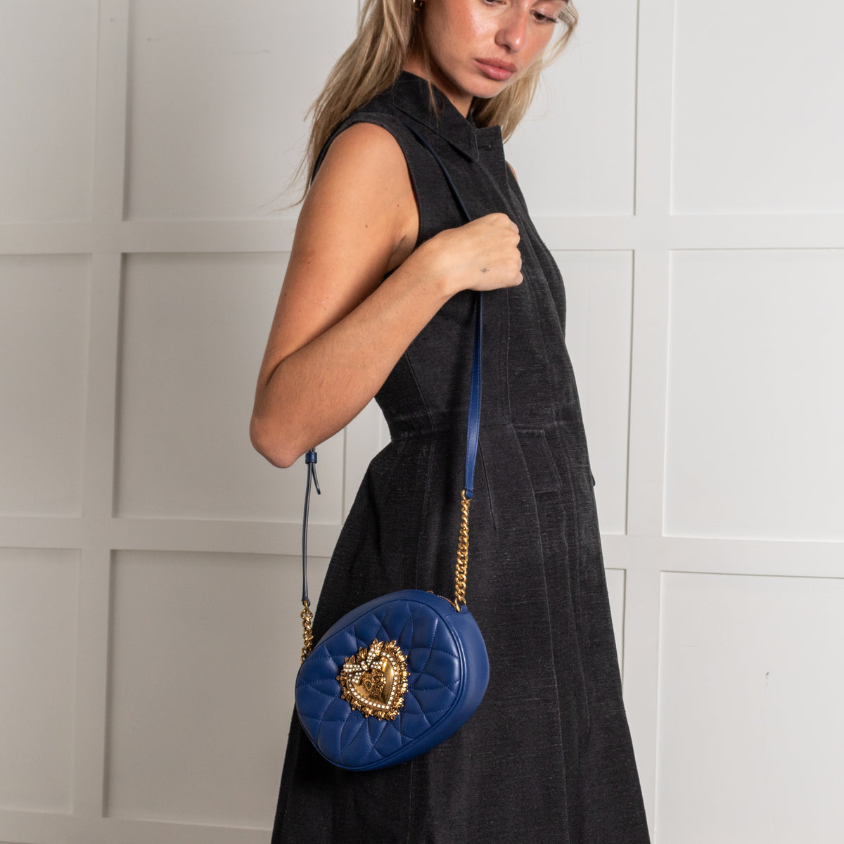 Dolce & Gabbana Blue Nappa Leather Devotion Crossbody Bag