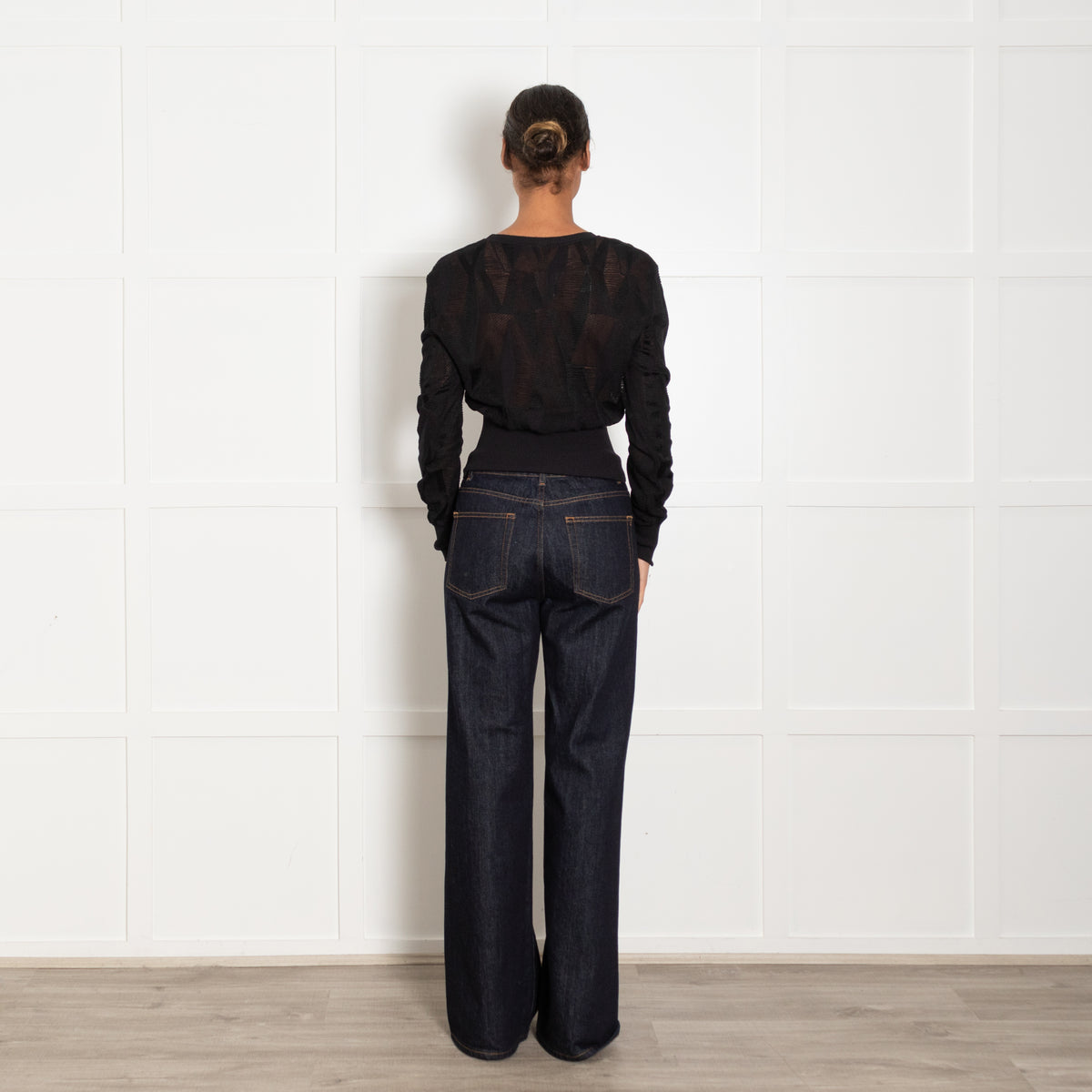 M Missoni Black Mesh Knit Cropped Long Sleeve Top