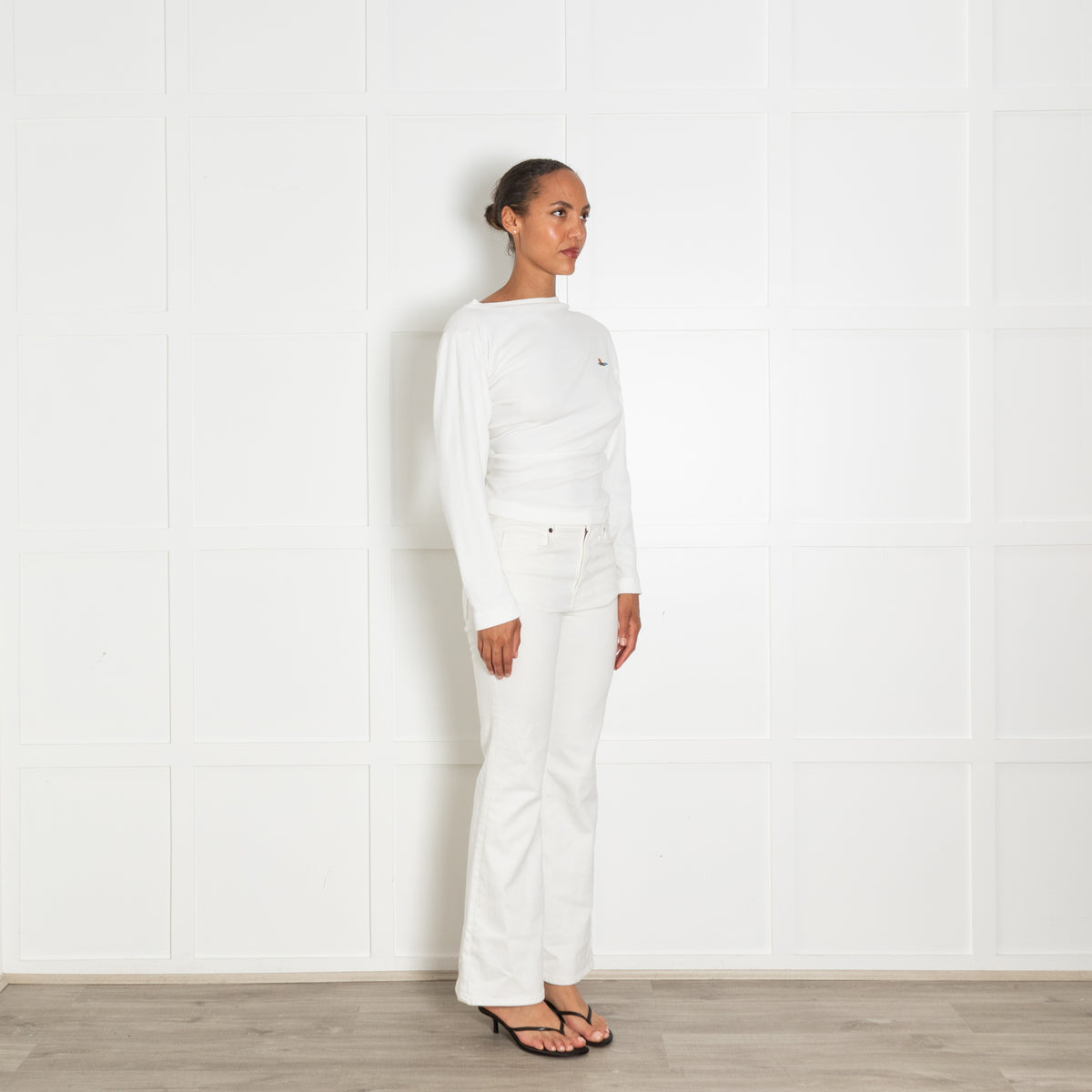 Vivienne Westwood White Longsleeve Asymmetric Ribbed Top With Embroidered Logo