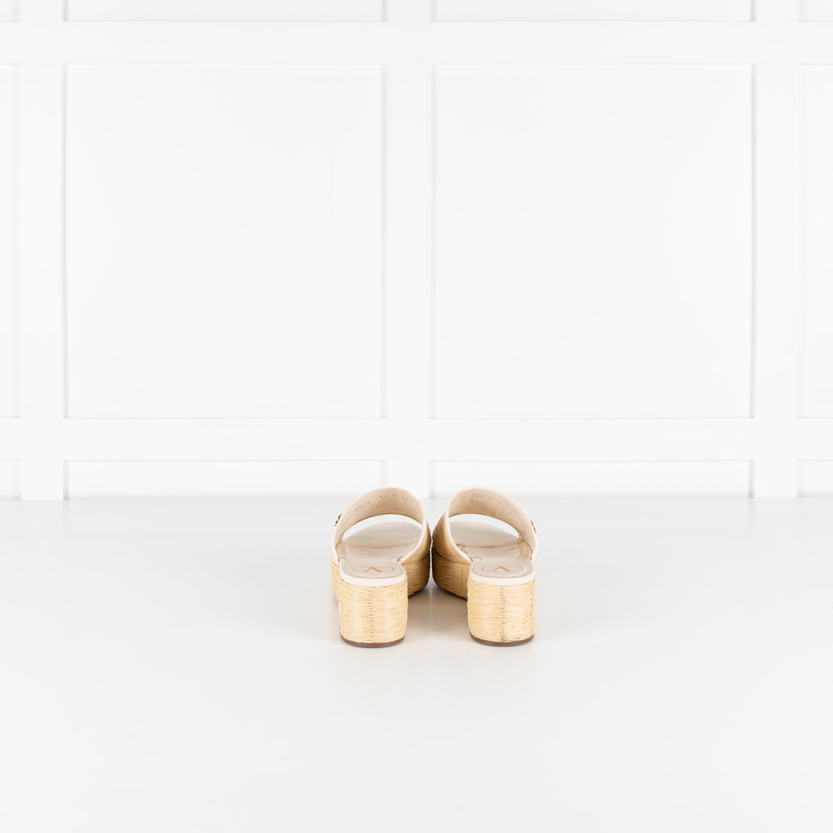 Valentino Garavani Beige Raffia Leather Platform Slides