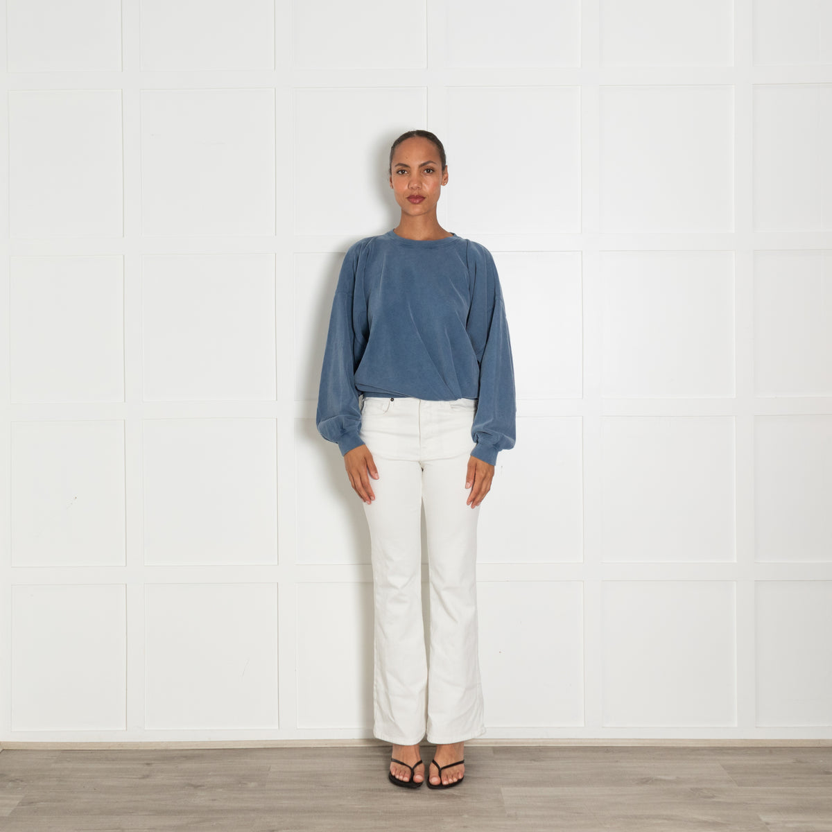 Isabel Marant Etoile Washed Blue Batwing Sleeve Crewneck With Embroidered Logo On Back Neckline - UK 8