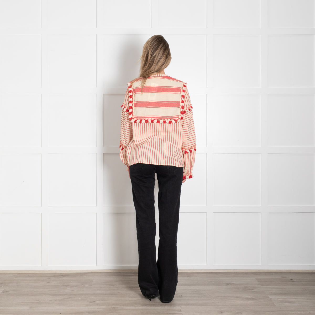 Dodo Bar Or Cream Red Cotton Fringe Trim Kaftan Top