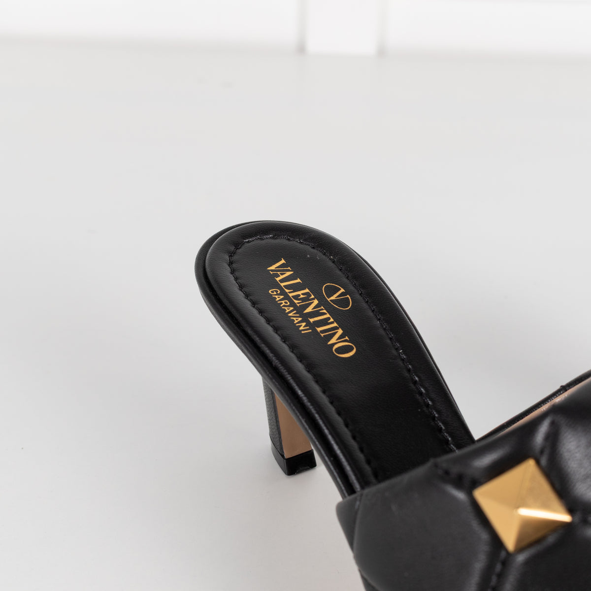 Valentino Garavani Black Roman Gold Stud Quilted Leather Slides