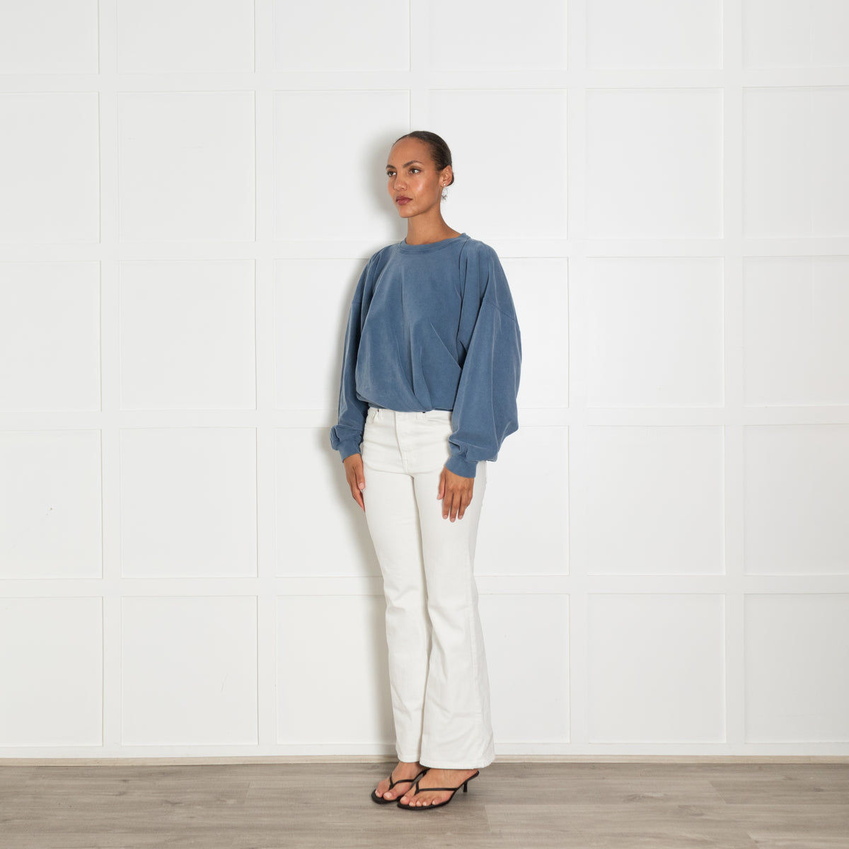 Isabel Marant Etoile Washed Blue Batwing Sleeve Crewneck With Embroidered Logo On Back Neckline - UK 8