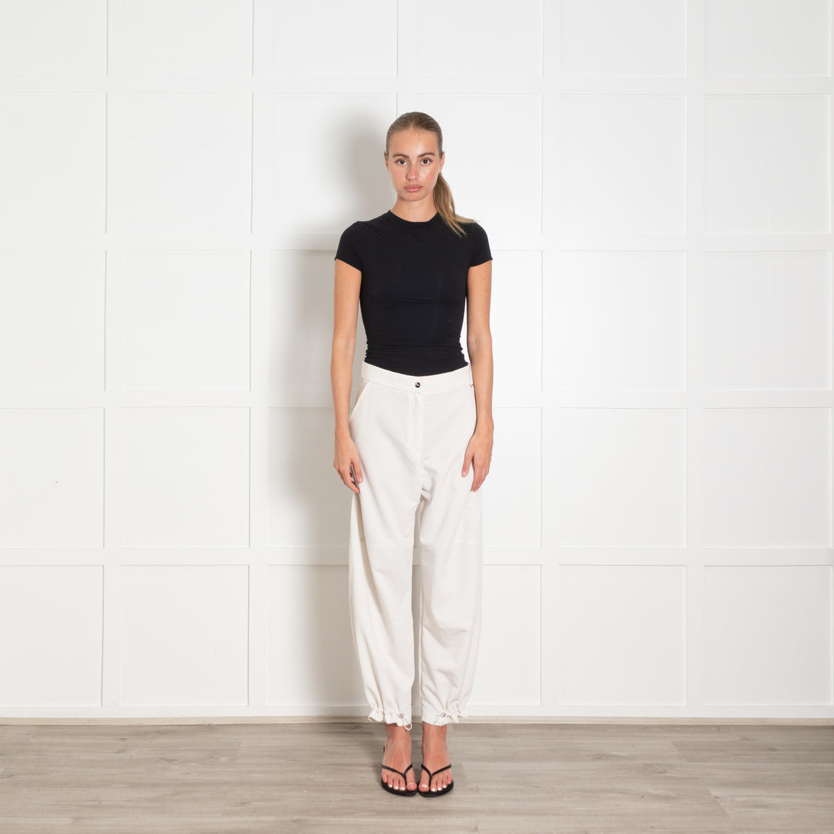 Herno Cream Trousers With Elastic Ankle