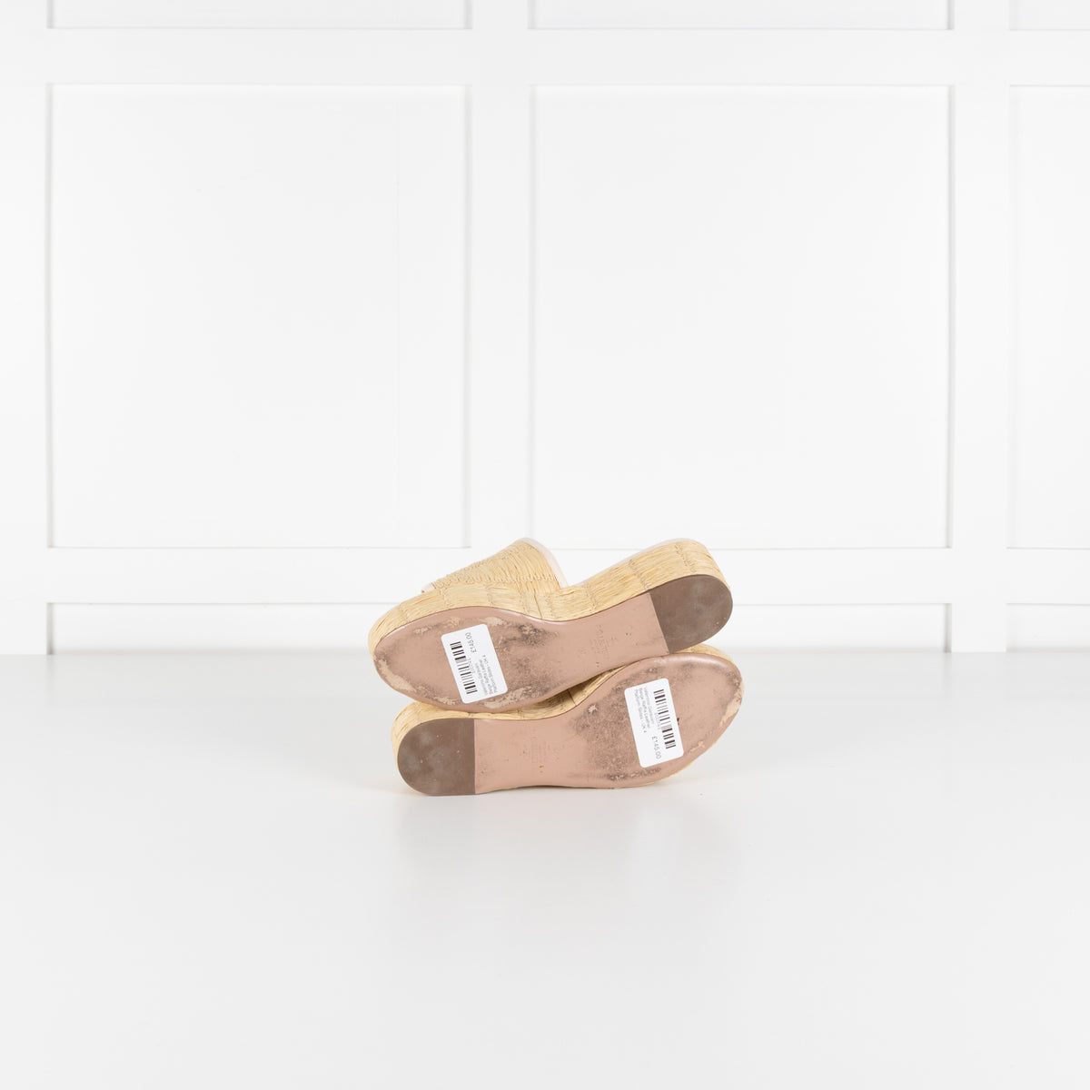Valentino Garavani Beige Raffia Leather Platform Slides