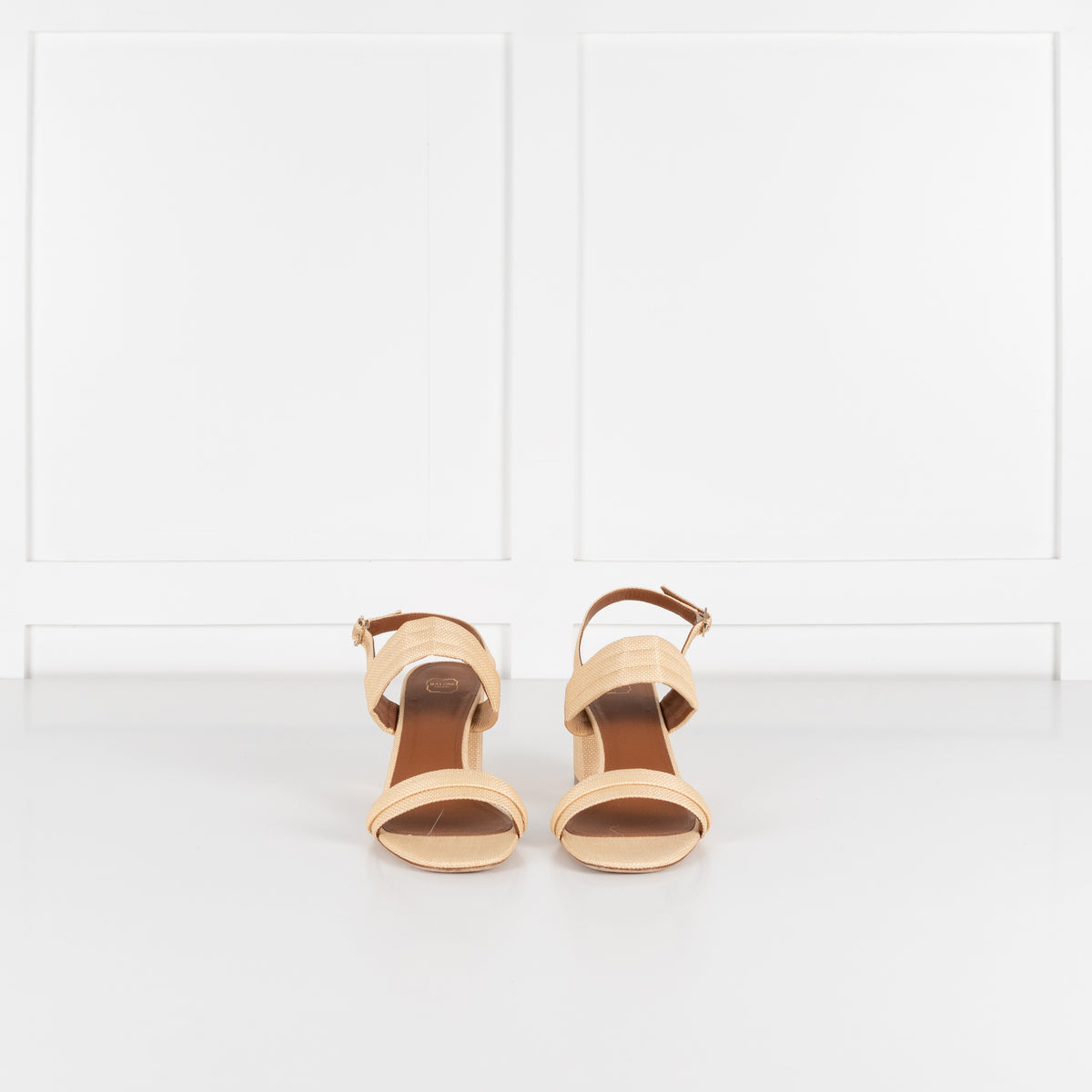 Malone Souliers Light Tan Raffia Block Heel Sandals