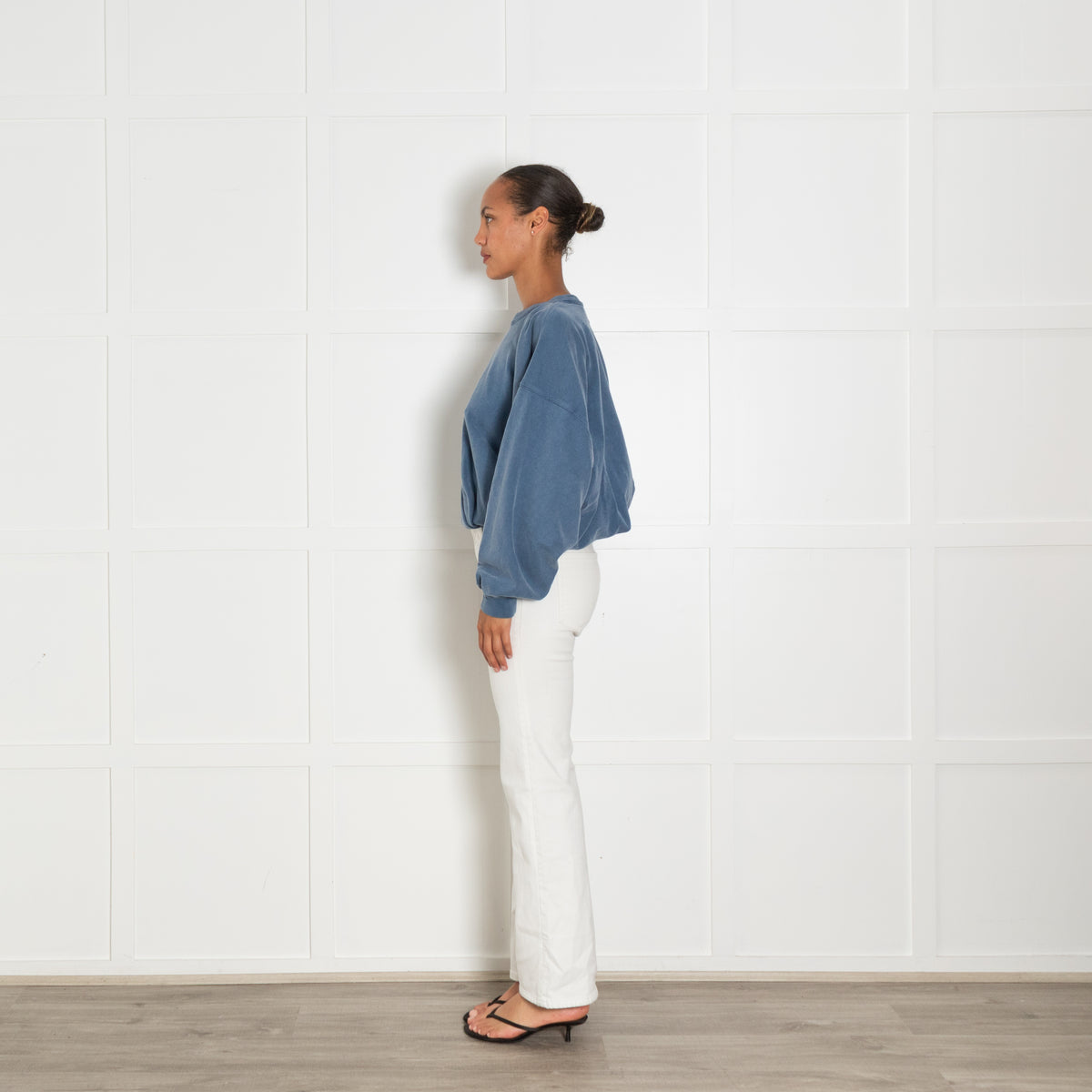 Isabel Marant Etoile Washed Blue Batwing Sleeve Crewneck With Embroidered Logo On Back Neckline - UK 8