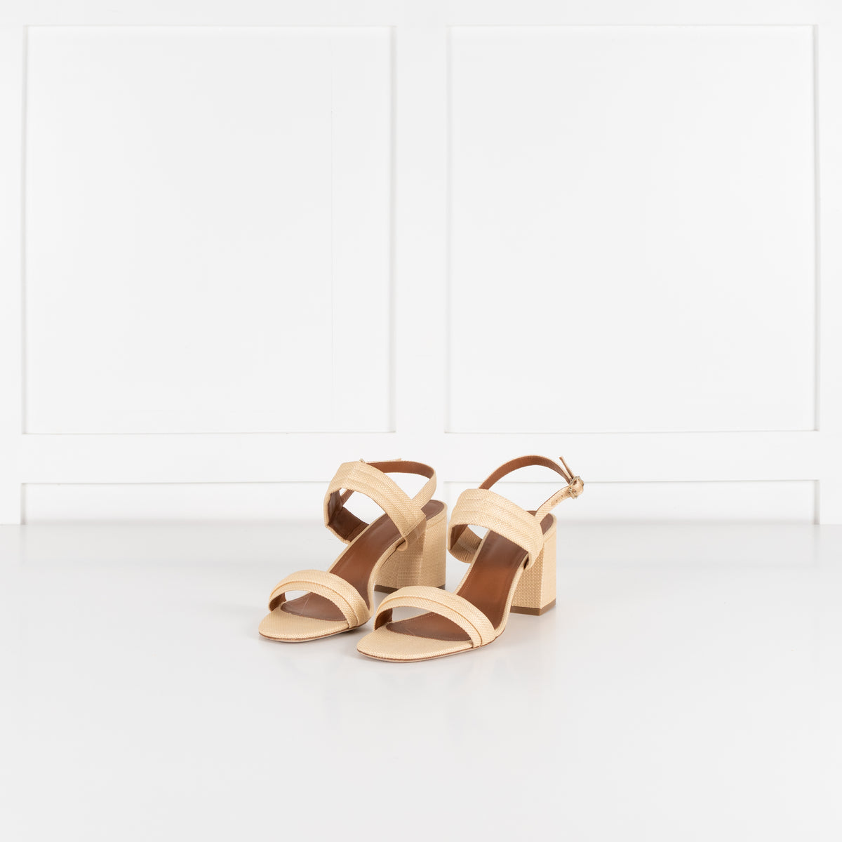 Malone Souliers Light Tan Raffia Block Heel Sandals