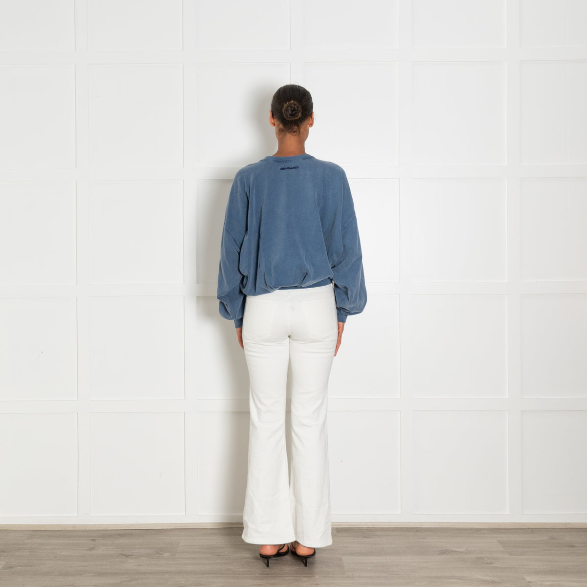 Isabel Marant Etoile Washed Blue Batwing Sleeve Crewneck With Embroidered Logo On Back Neckline - UK 8