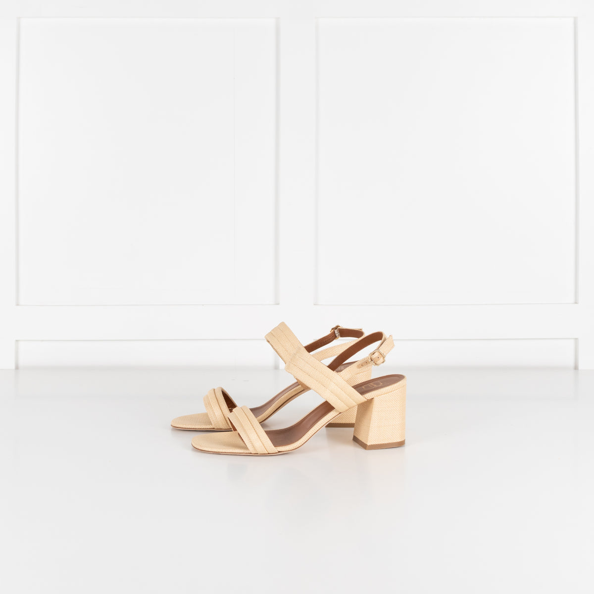 Malone Souliers Light Tan Raffia Block Heel Sandals