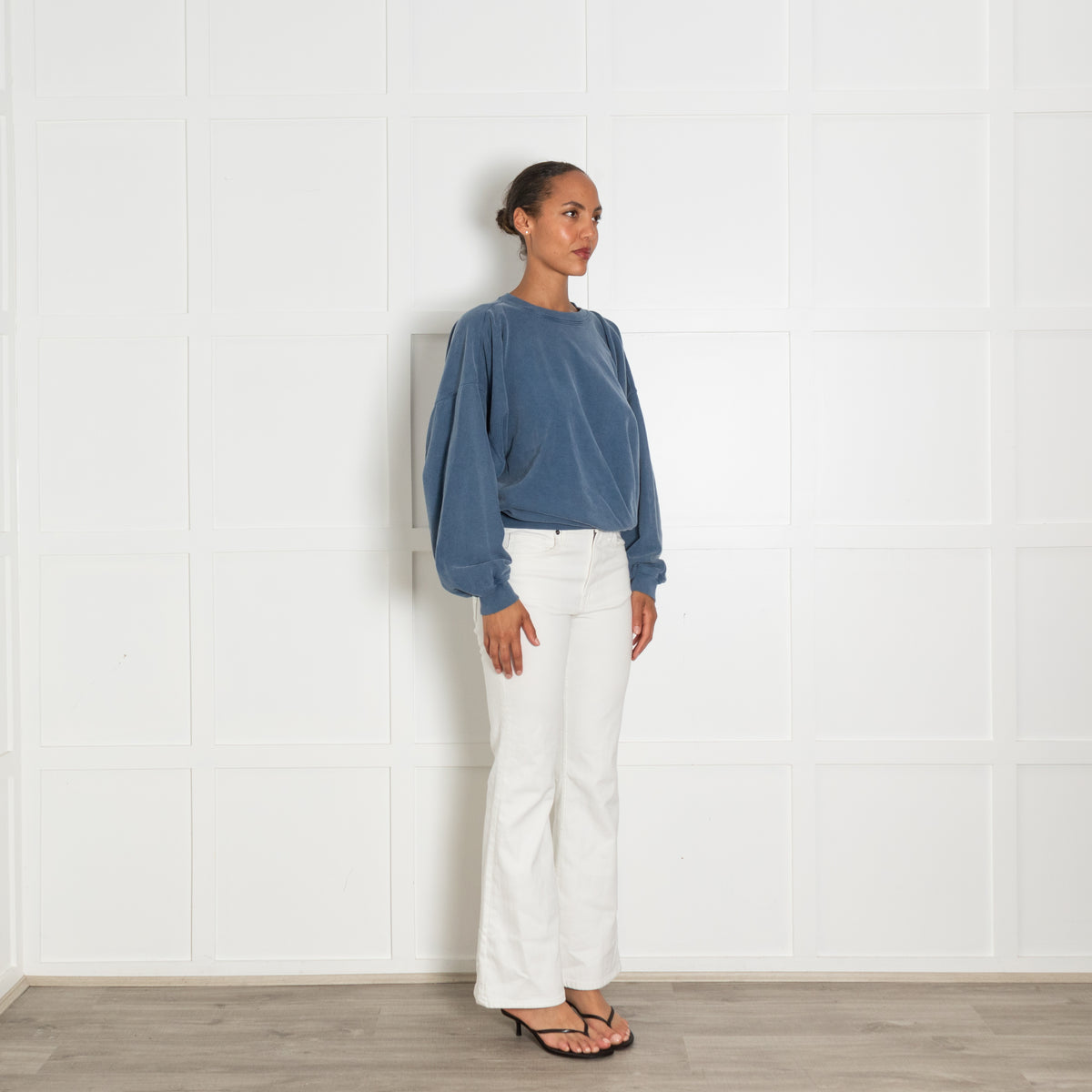Isabel Marant Etoile Washed Blue Batwing Sleeve Crewneck With Embroidered Logo On Back Neckline - UK 8