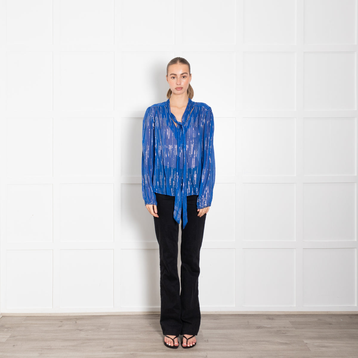 Rixo Royal Blue Raindrop Top With Gold Thread Detail