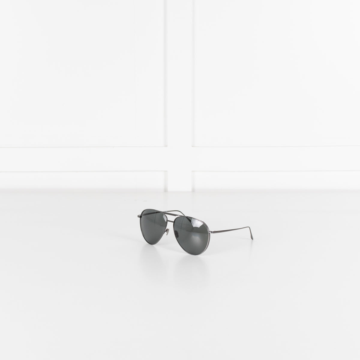 Linda Farrow Gunmetal Titanium Oversized Aviators with Black Lenses