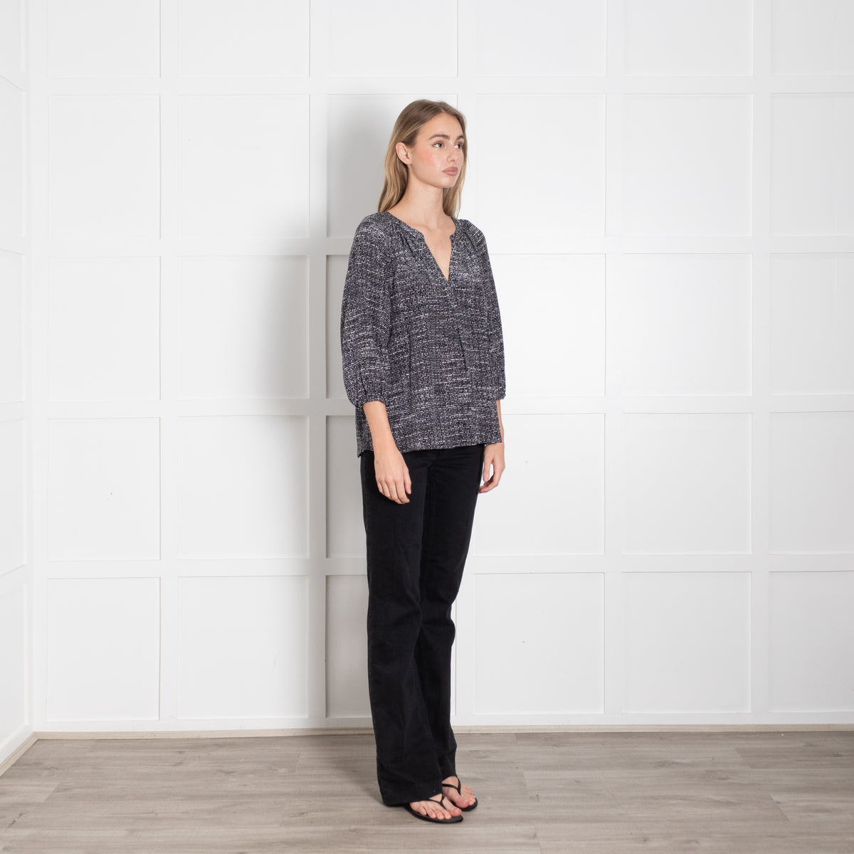 Joie Black Check Silk Blouse