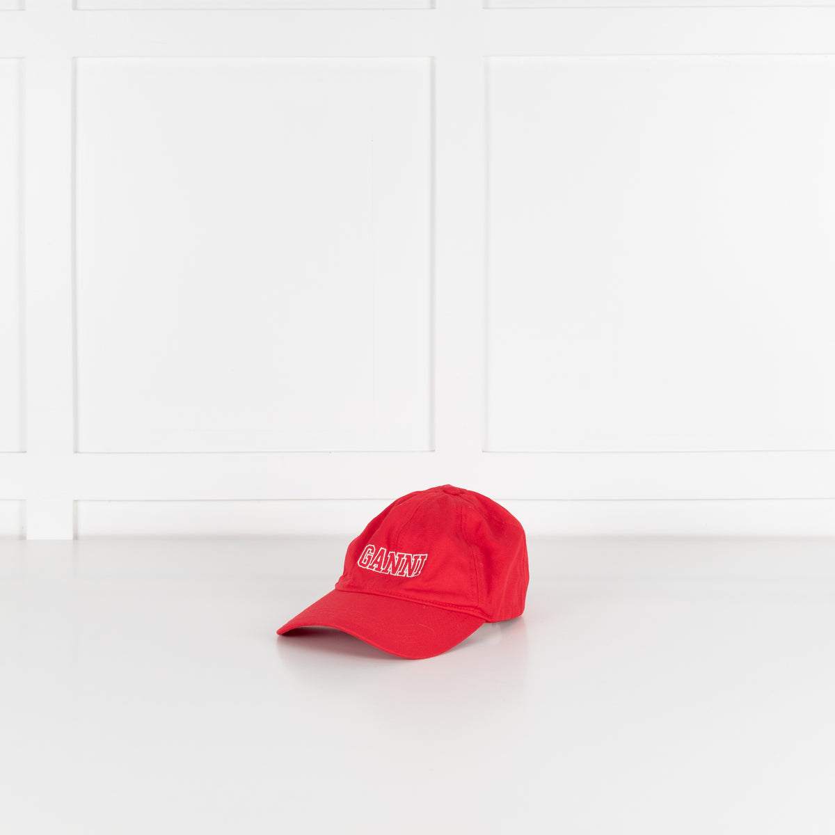 Ganni Red Cotton Hat With Front Logo Embroidered