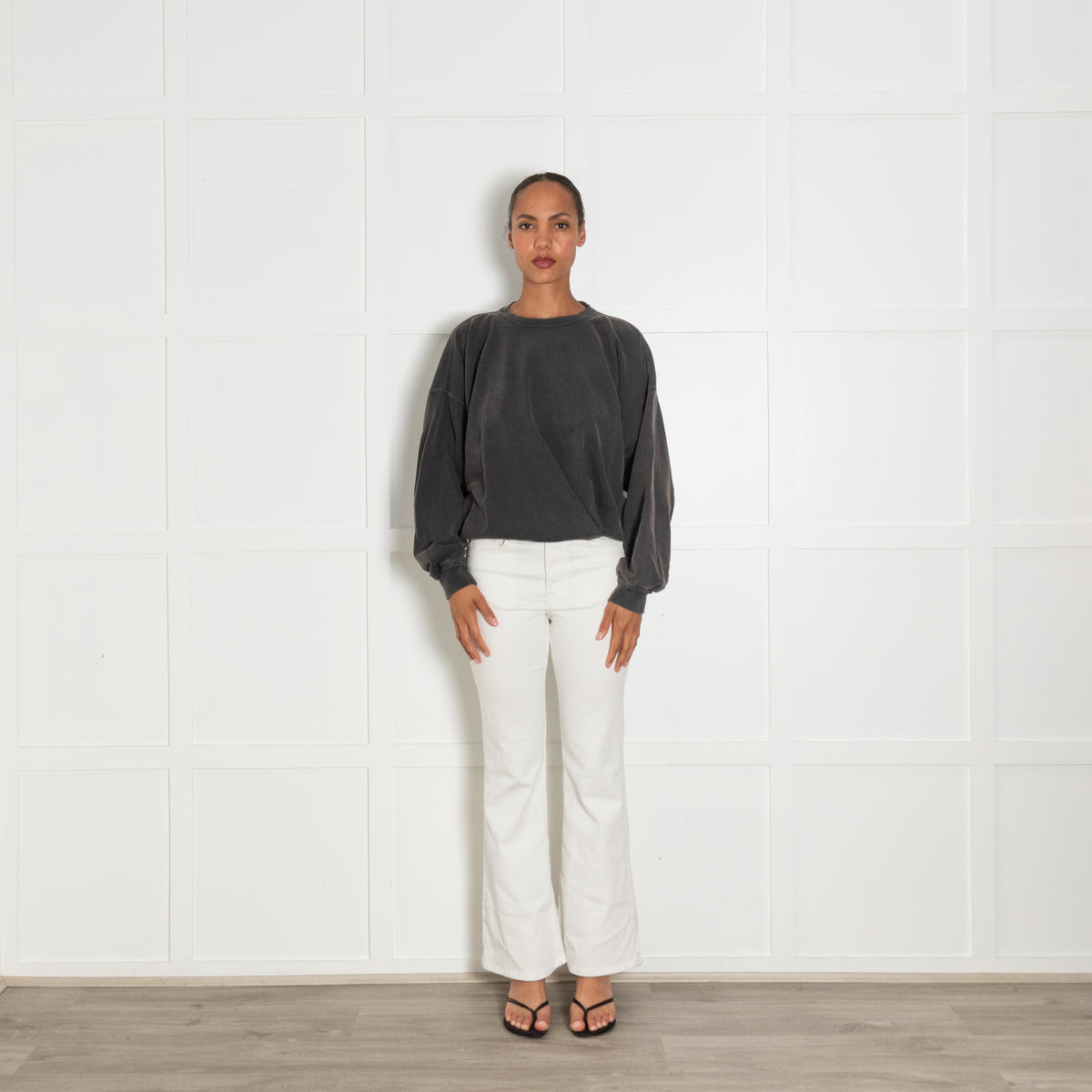 Isabel Marant Etoile Washed Grey Batwing Sleeve Crewneck With Embroidered Logo On Back Neckline
