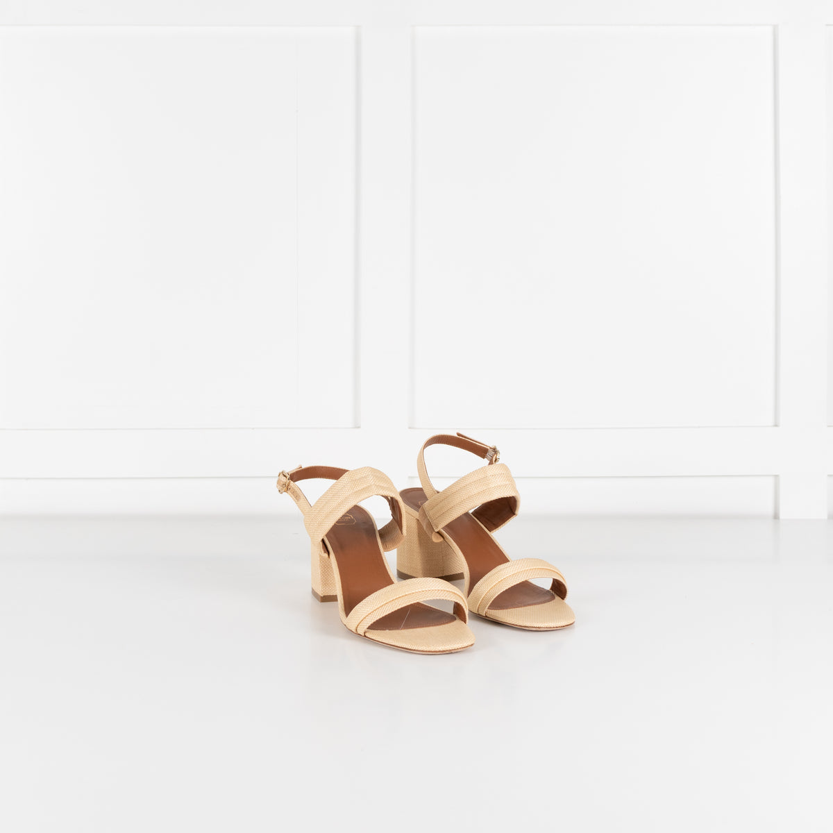 Malone Souliers Light Tan Raffia Block Heel Sandals