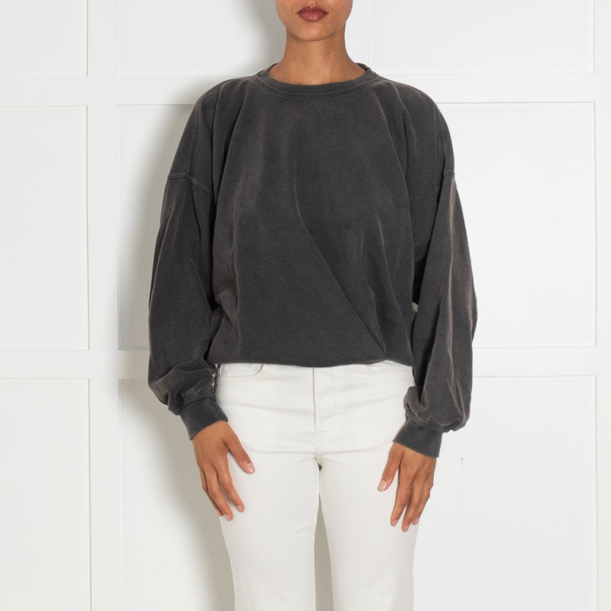 Isabel Marant Etoile Washed Grey Batwing Sleeve Crewneck With Embroidered Logo On Back Neckline