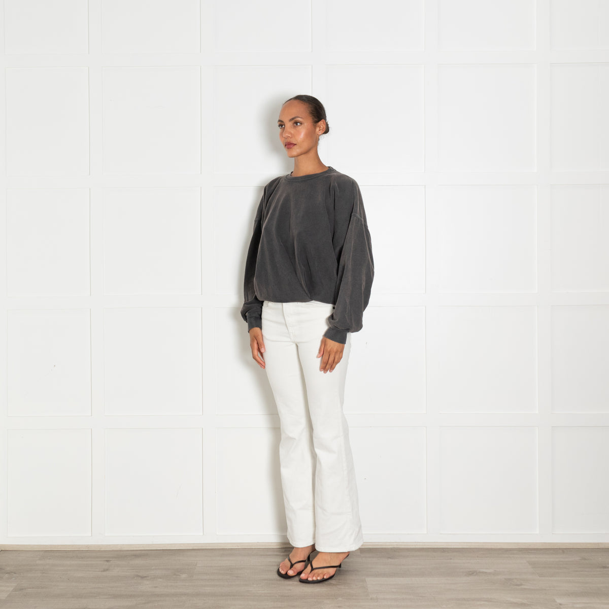 Isabel Marant Etoile Washed Grey Batwing Sleeve Crewneck With Embroidered Logo On Back Neckline