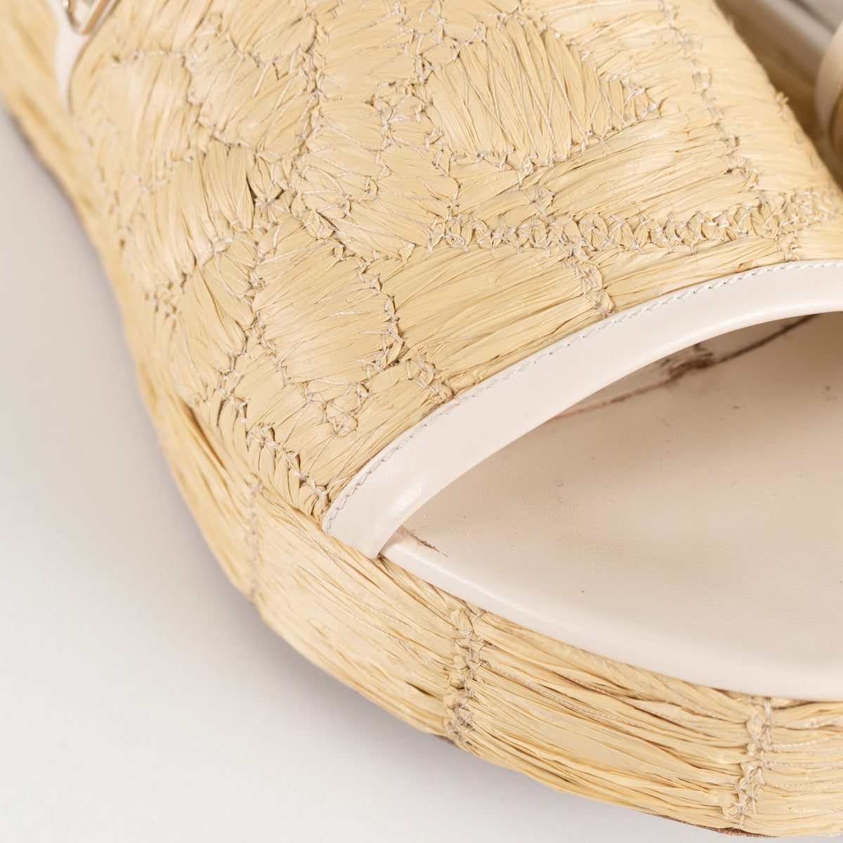 Valentino Garavani Beige Raffia Leather Platform Slides