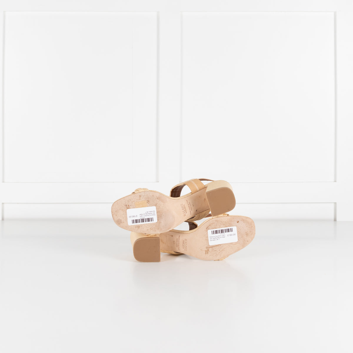 Malone Souliers Light Tan Raffia Block Heel Sandals