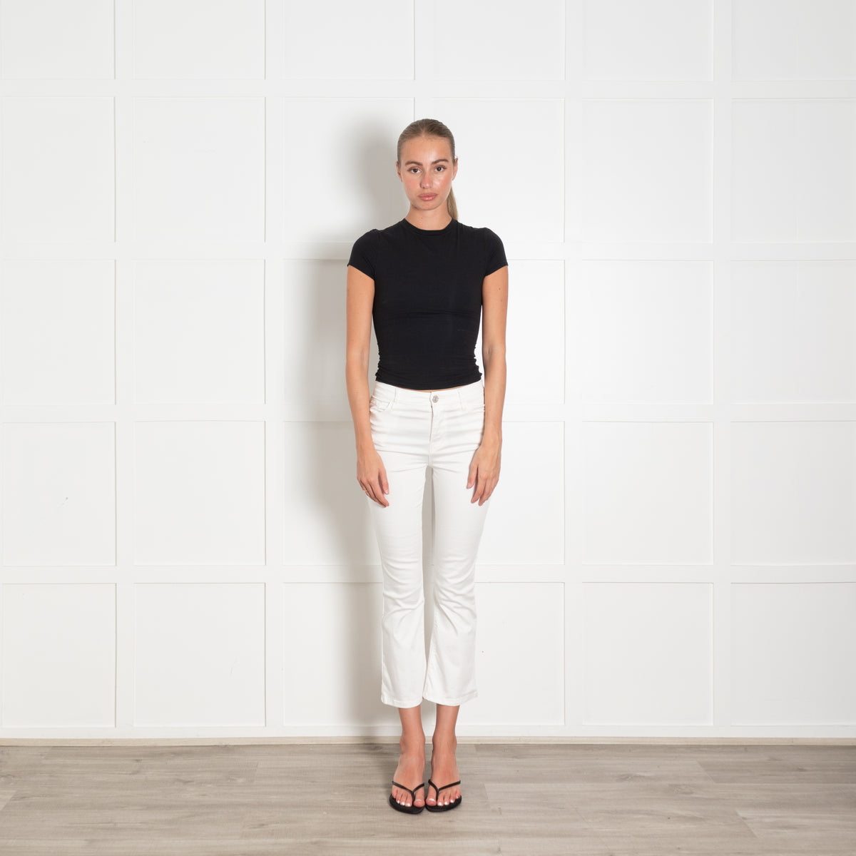Frame White Cotton Crop Flare