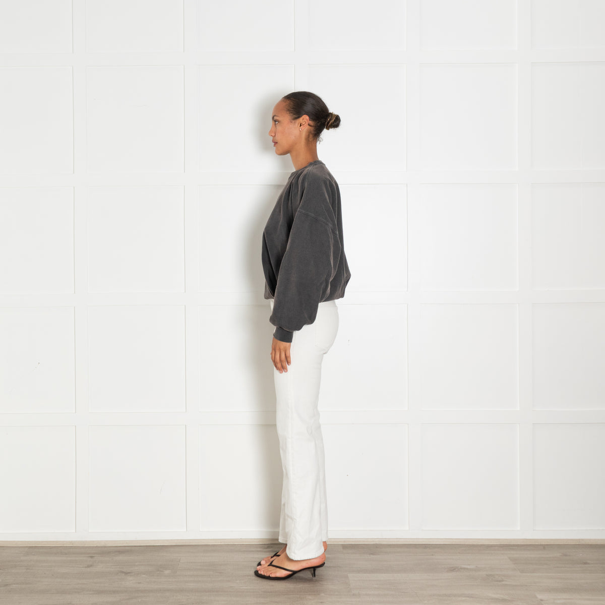 Isabel Marant Etoile Washed Grey Batwing Sleeve Crewneck With Embroidered Logo On Back Neckline