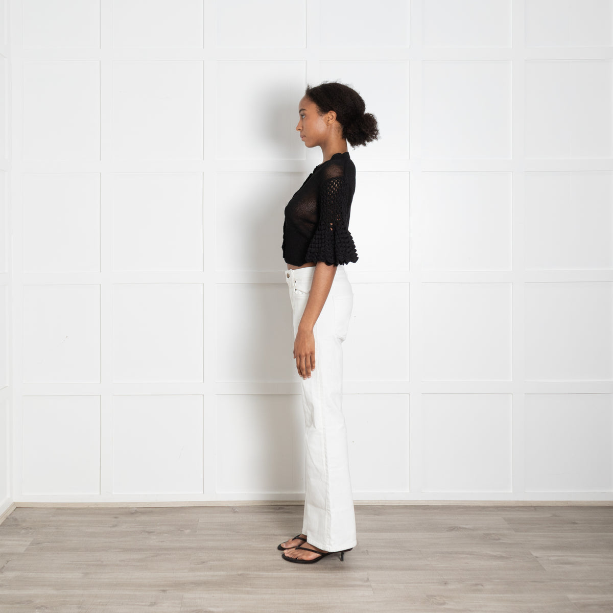 By Malene Birger Black Linen Cotton Blend Crochet Sleeved Cardigan