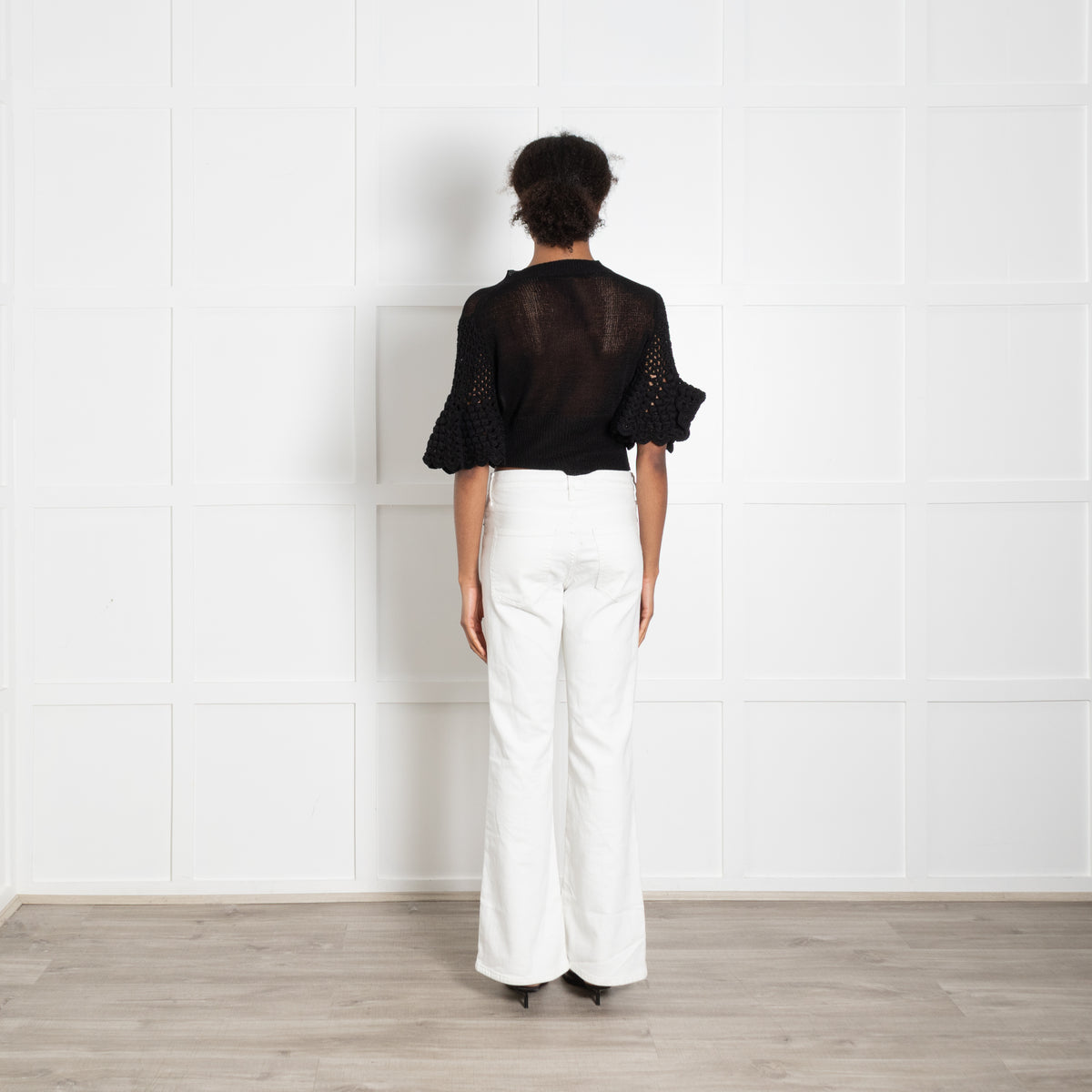 By Malene Birger Black Linen Cotton Blend Crochet Sleeved Cardigan