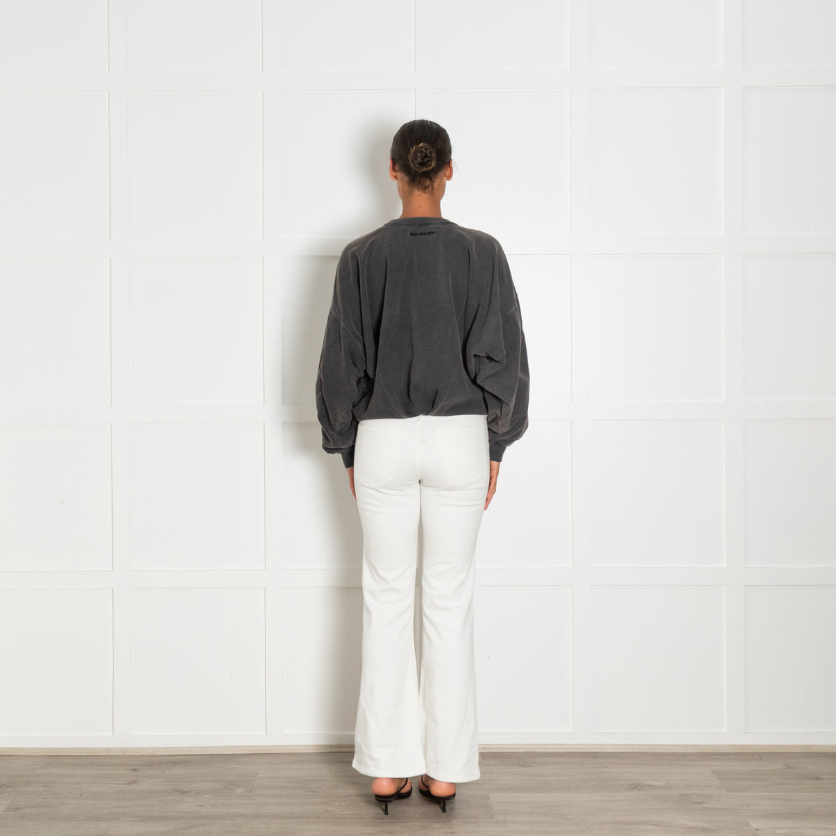 Isabel Marant Etoile Washed Grey Batwing Sleeve Crewneck With Embroidered Logo On Back Neckline