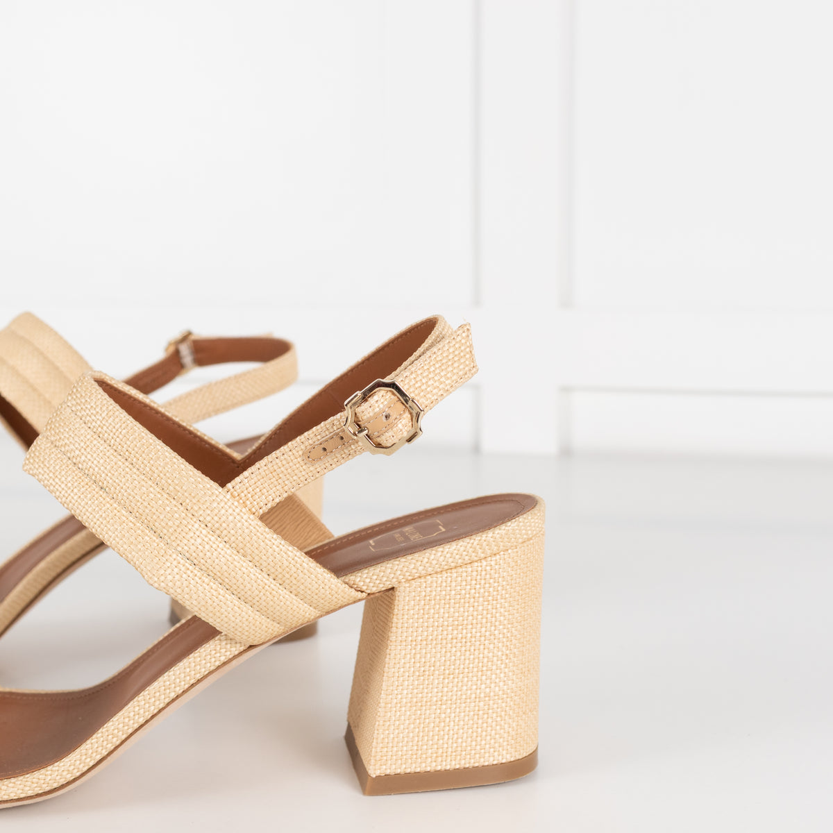 Malone Souliers Light Tan Raffia Block Heel Sandals