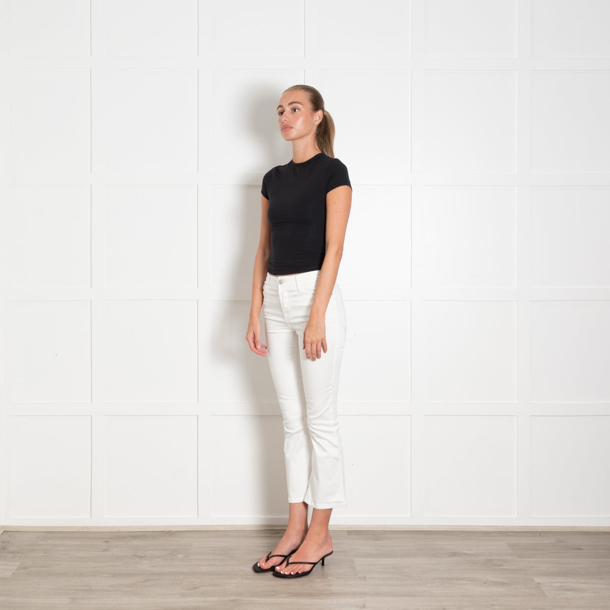 Frame White Cotton Crop Flare