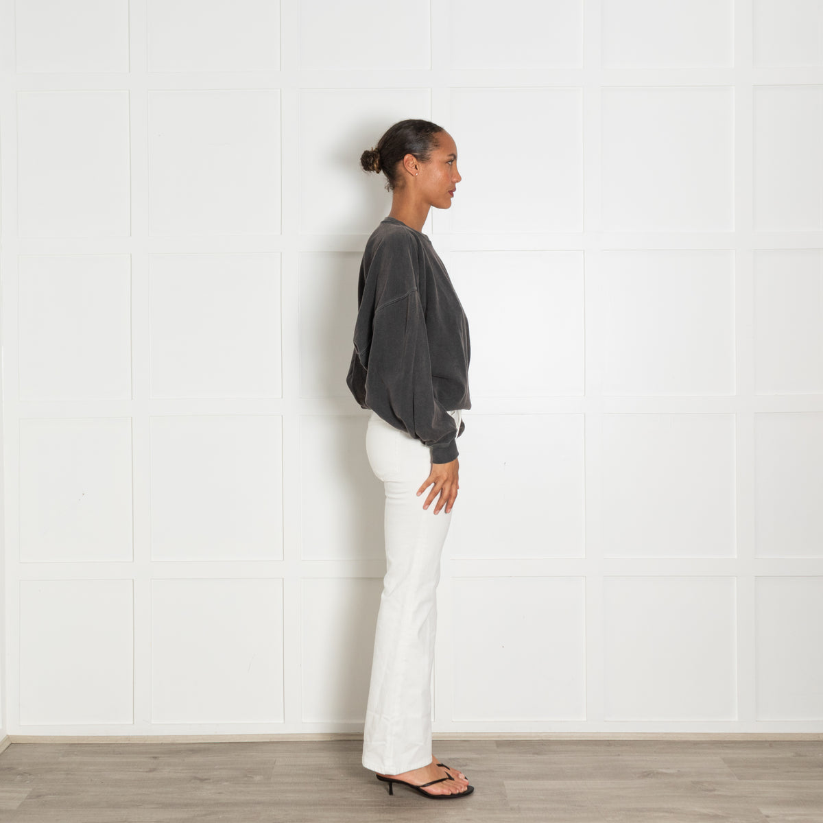 Isabel Marant Etoile Washed Grey Batwing Sleeve Crewneck With Embroidered Logo On Back Neckline