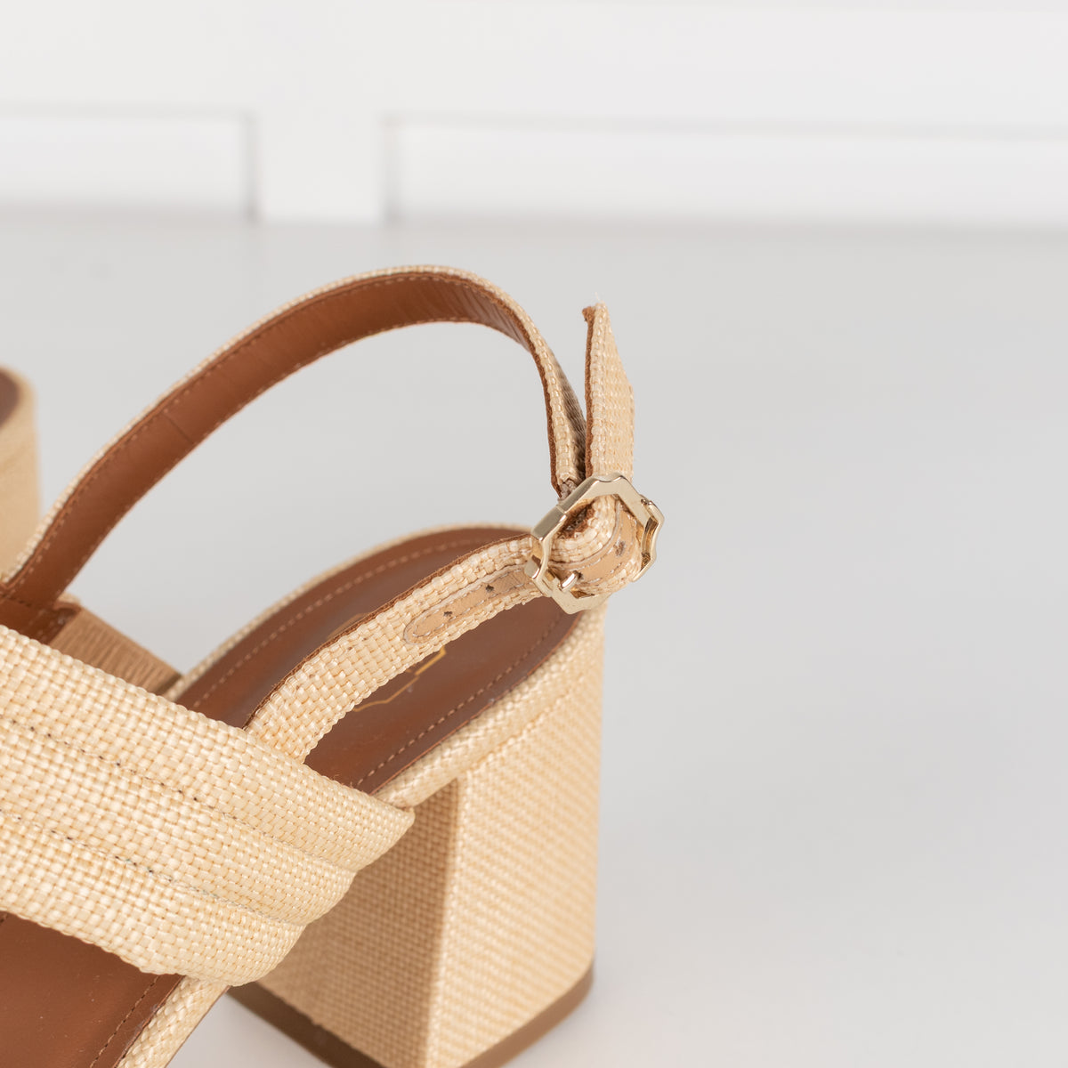 Malone Souliers Light Tan Raffia Block Heel Sandals