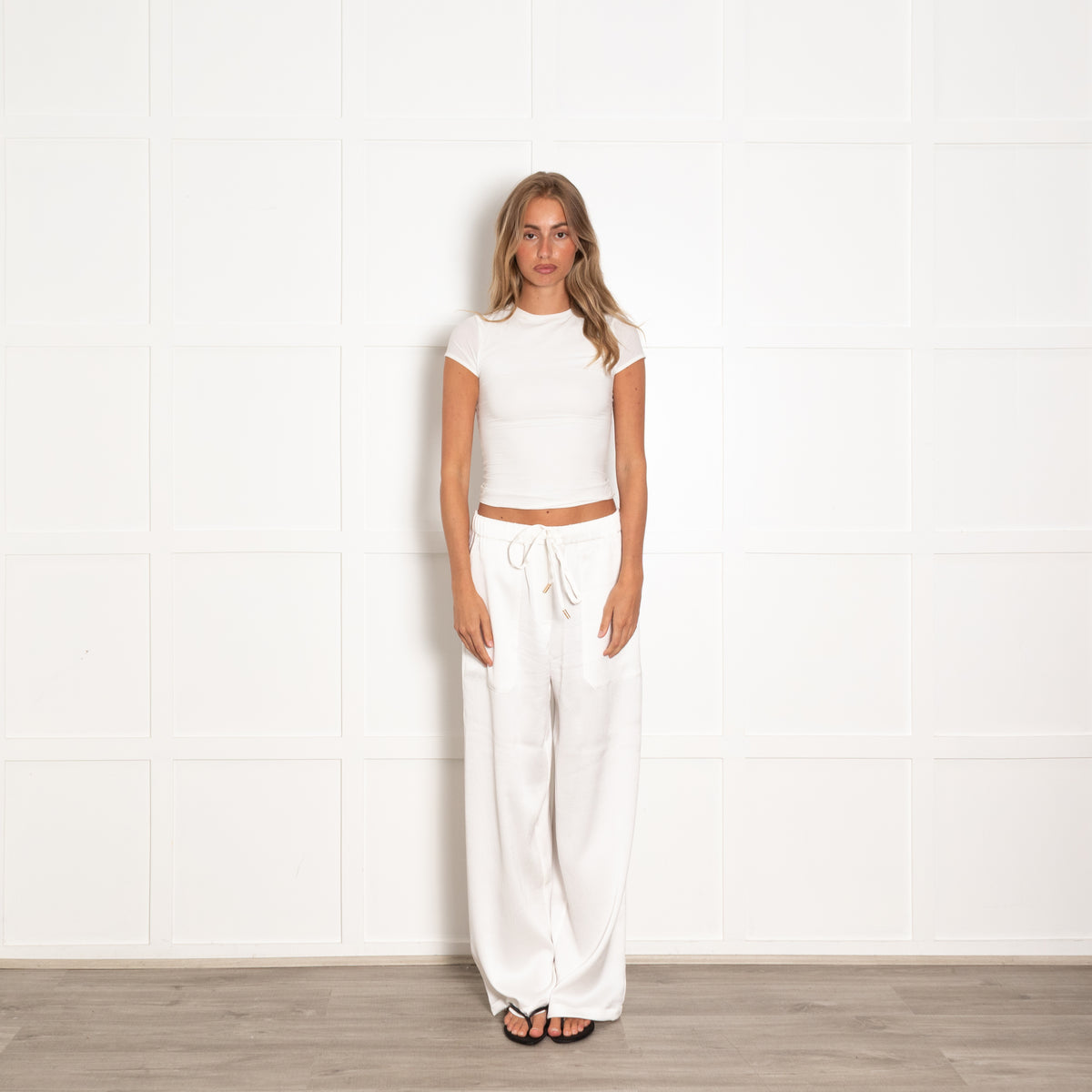 Cult Gaia White Textured Wide Leg Trousers