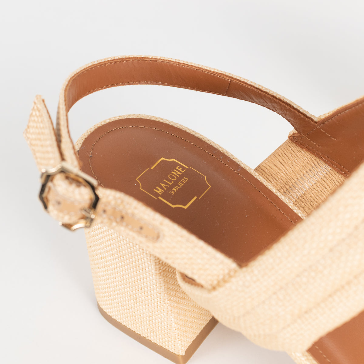 Malone Souliers Light Tan Raffia Block Heel Sandals