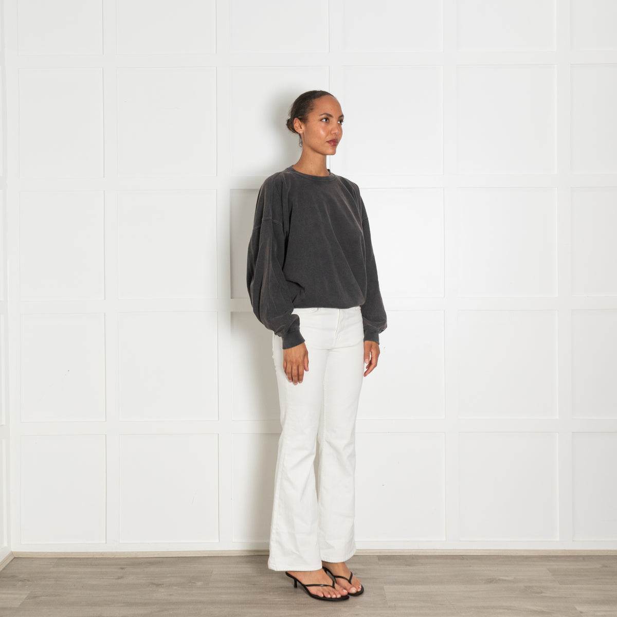 Isabel Marant Etoile Washed Grey Batwing Sleeve Crewneck With Embroidered Logo On Back Neckline
