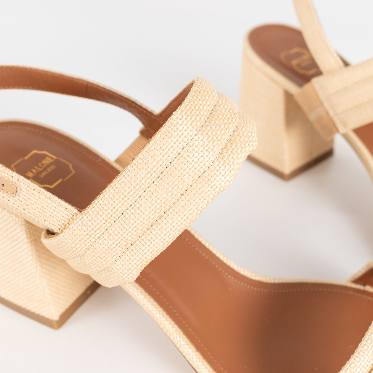 Malone Souliers Light Tan Raffia Block Heel Sandals