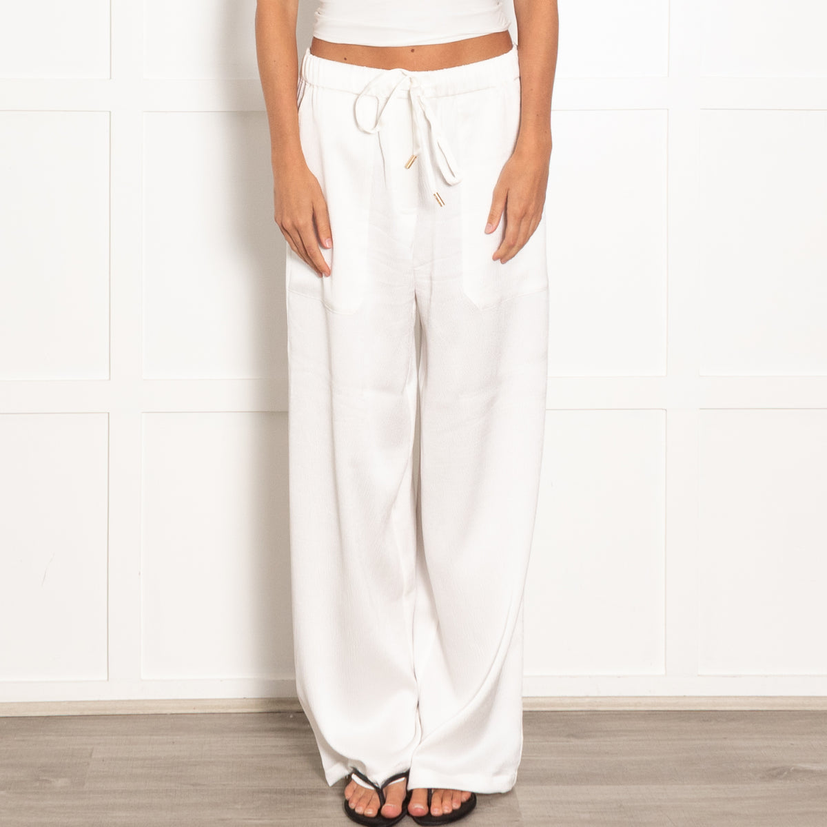 Cult Gaia White Textured Wide Leg Trousers