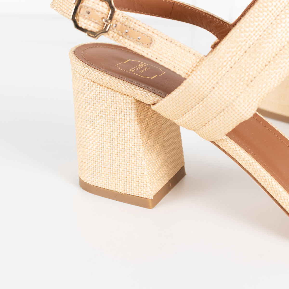 Malone Souliers Light Tan Raffia Block Heel Sandals