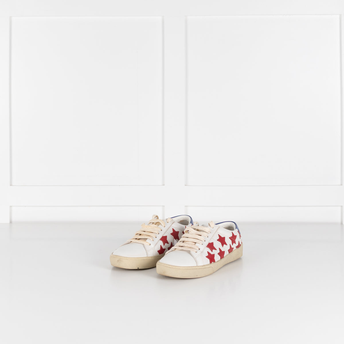 Saint Laurent White Red Stars Court Trainers