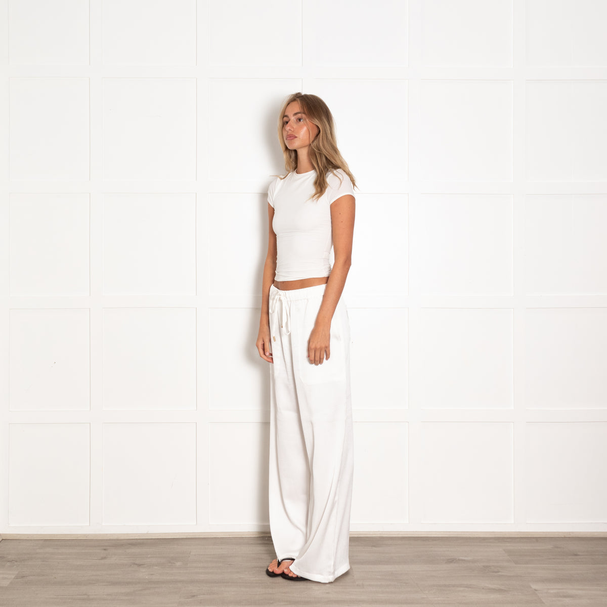 Cult Gaia White Textured Wide Leg Trousers
