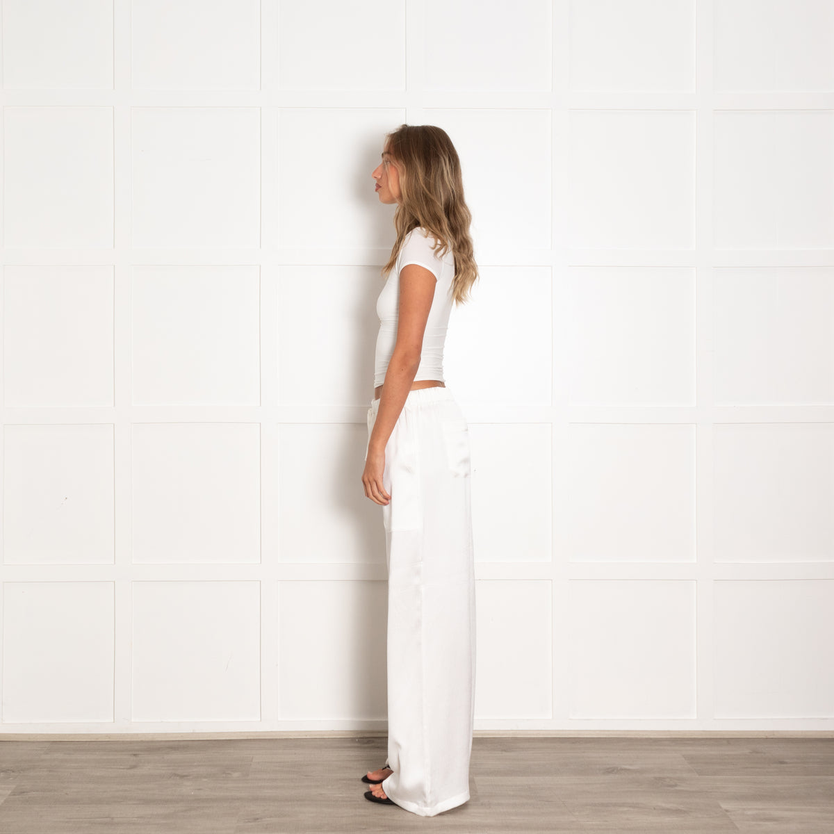 Cult Gaia White Textured Wide Leg Trousers