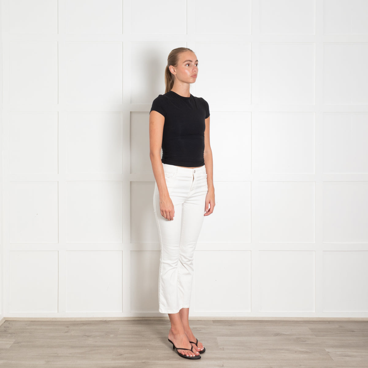 Frame White Cotton Crop Flare