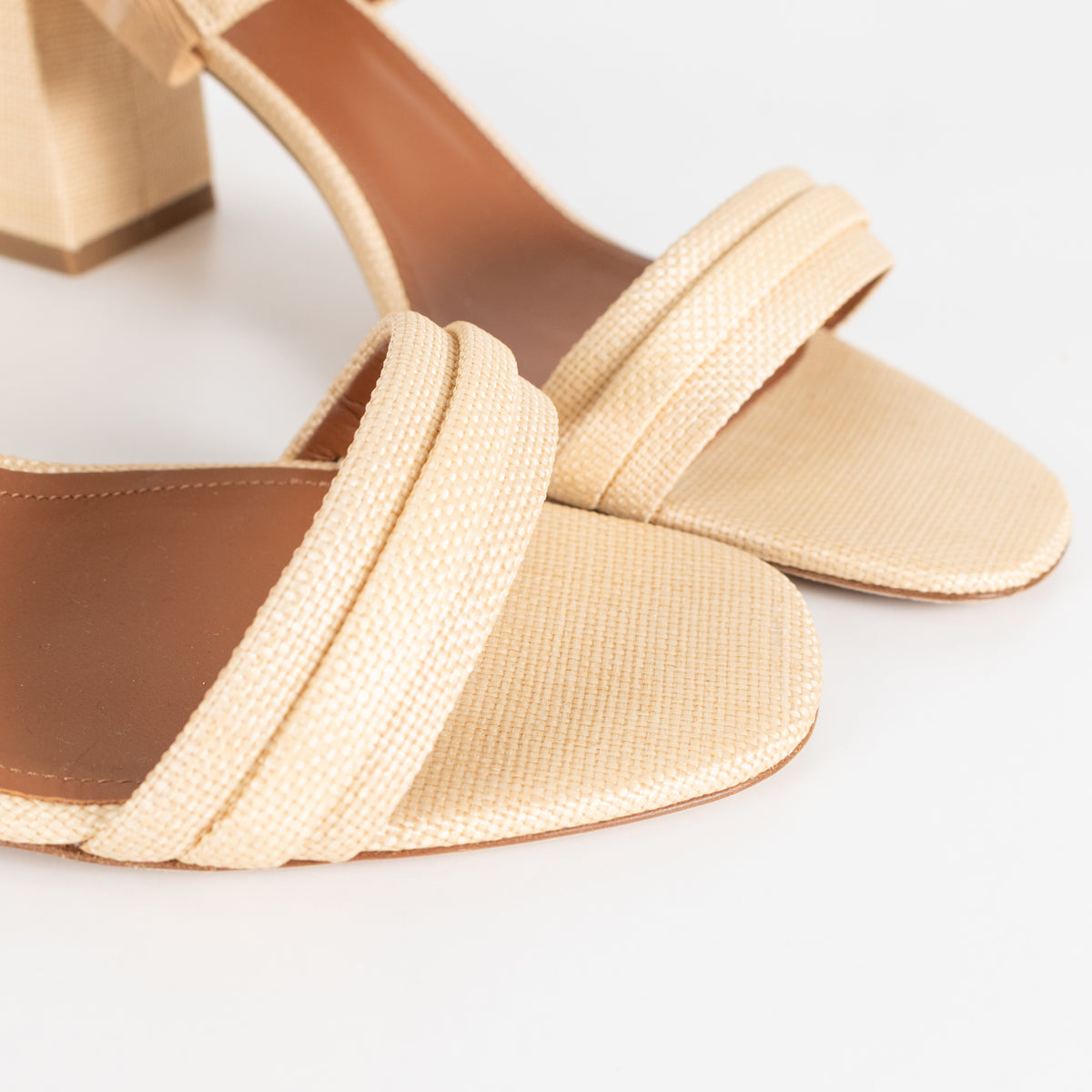 Malone Souliers Light Tan Raffia Block Heel Sandals
