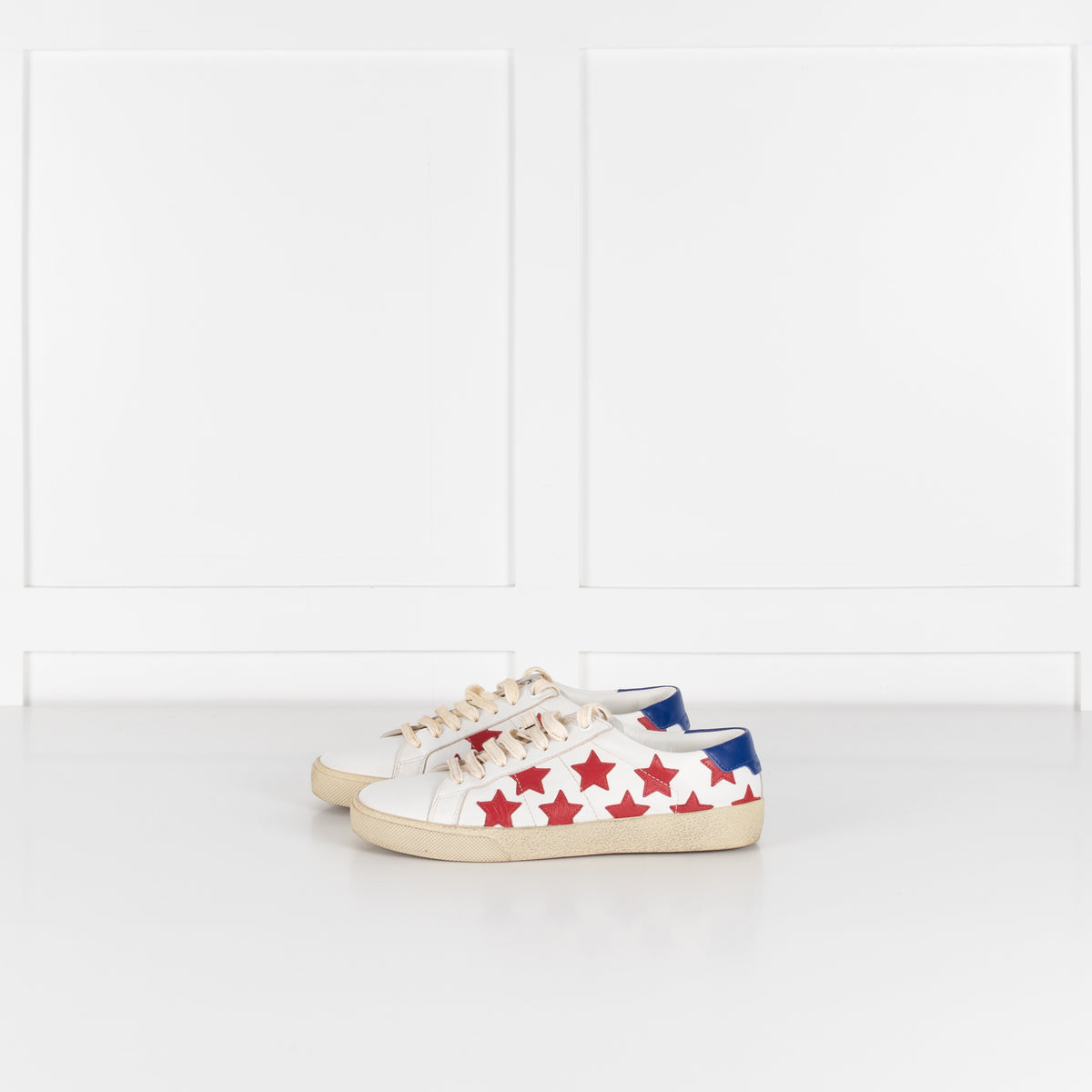 Saint Laurent White Red Stars Court Trainers