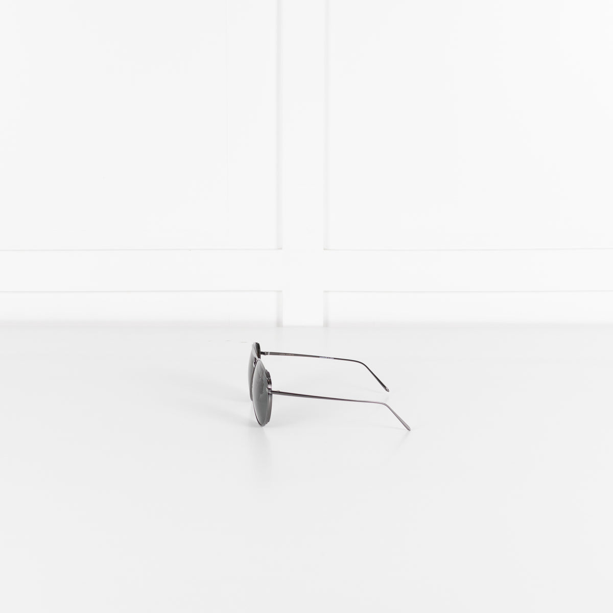 Linda Farrow Gunmetal Titanium Oversized Aviators with Black Lenses