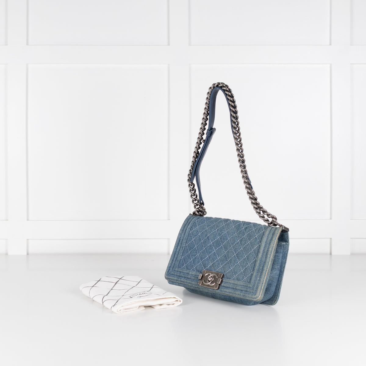 Chanel Blue Denim Medium Flap Boy Bag