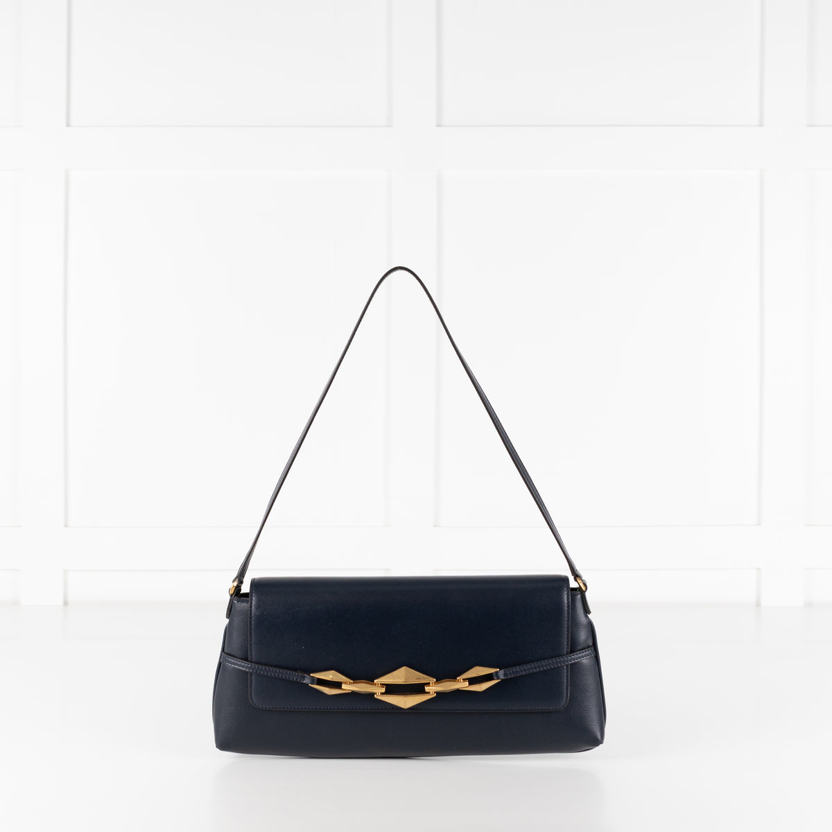 Jimmy Choo Navy Shoulder Bag with Geometric Chain